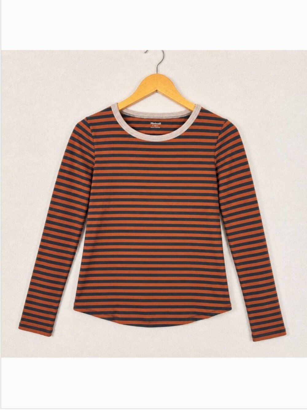 Madewell Womens Striped Long Sleeve Crew Neck Tee Burnt Orange Navy  Size S